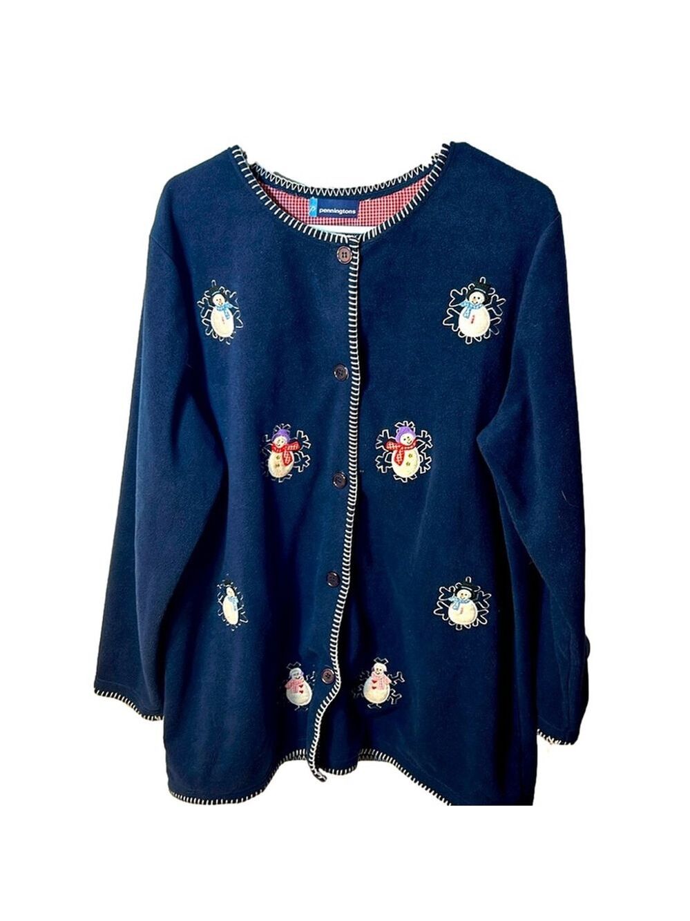Vintage Pennington’s navy snowman fleece buttoned cardigan Size 1X - Picture 2 of 5